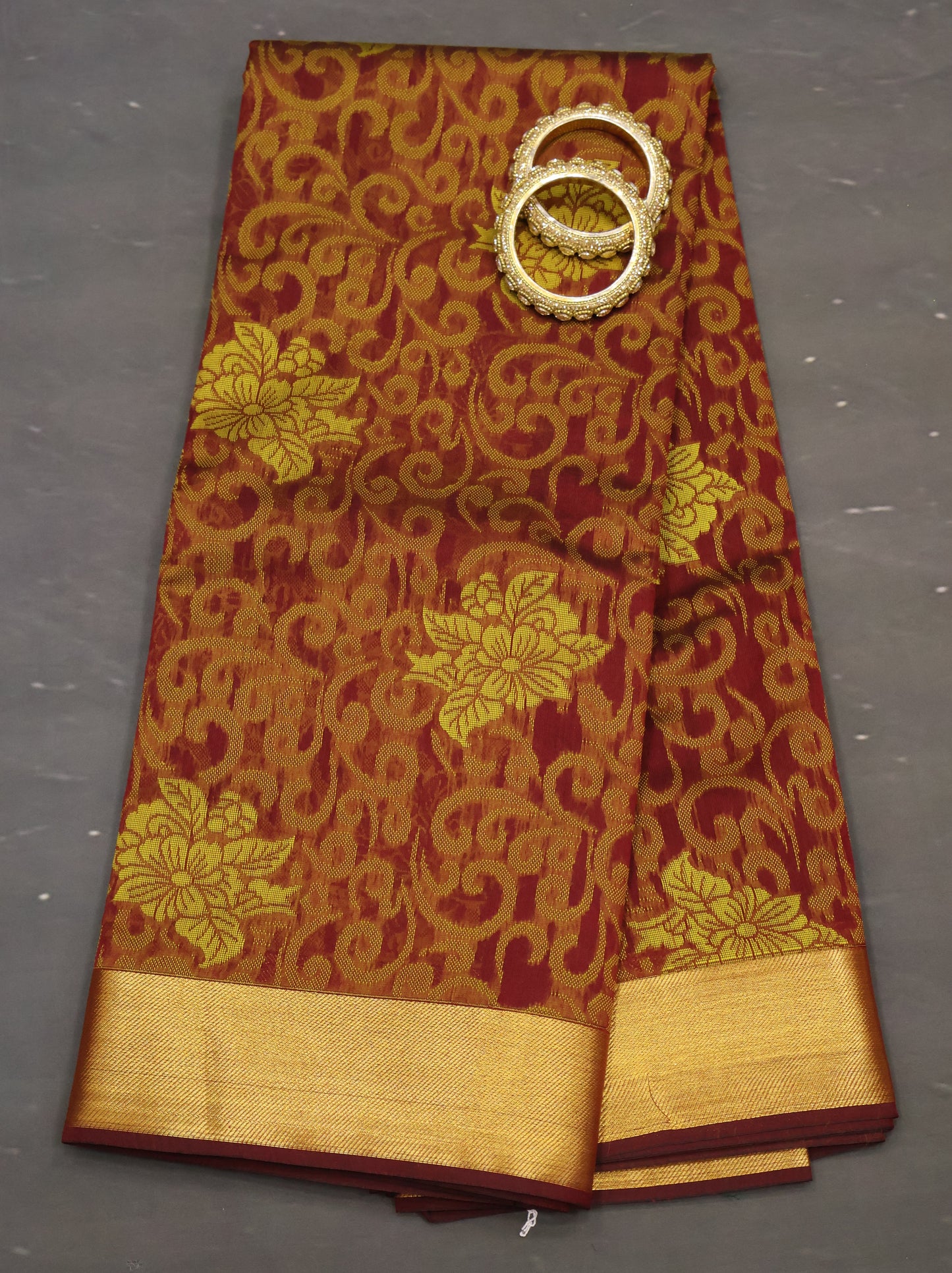 Kora Silk Cotton Saree - Creeper Pattern-Maroon