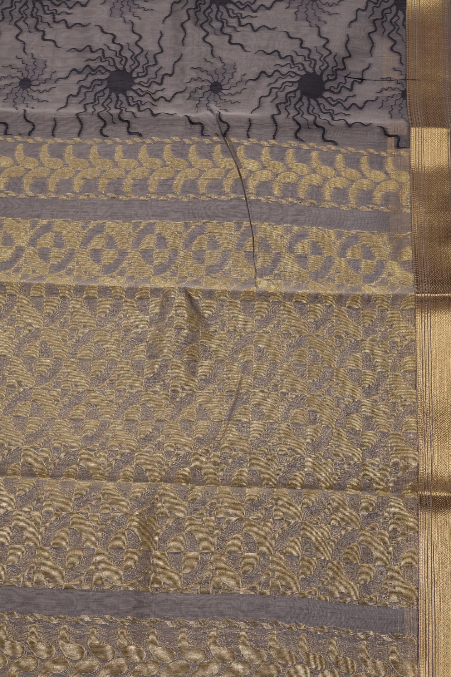 Kora Silk Cotton Saree -Sun Spark Pattern- Beige