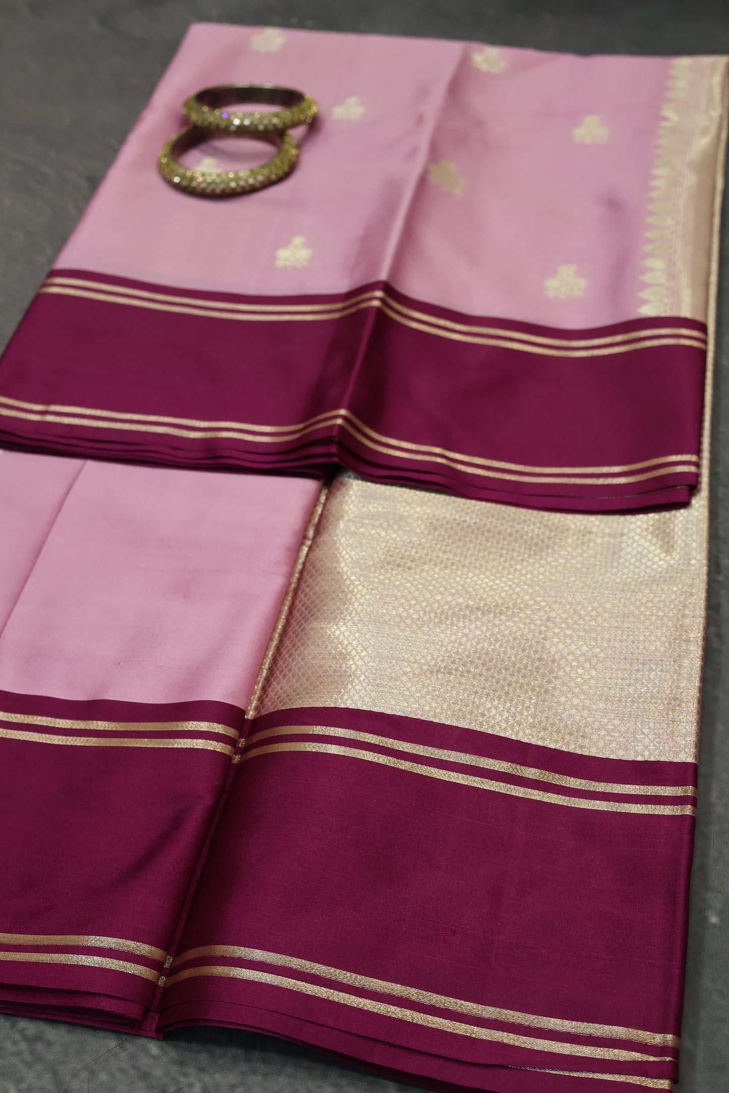 Semi Soft Silk Saree-Lite Pink With Wine Floral