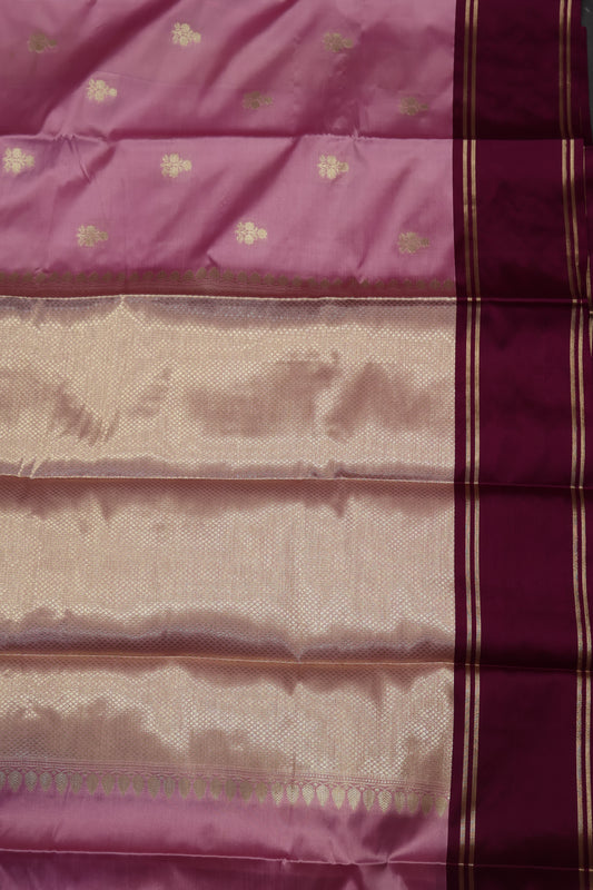 Semi Soft Silk Saree-Lite Pink With Wine Floral