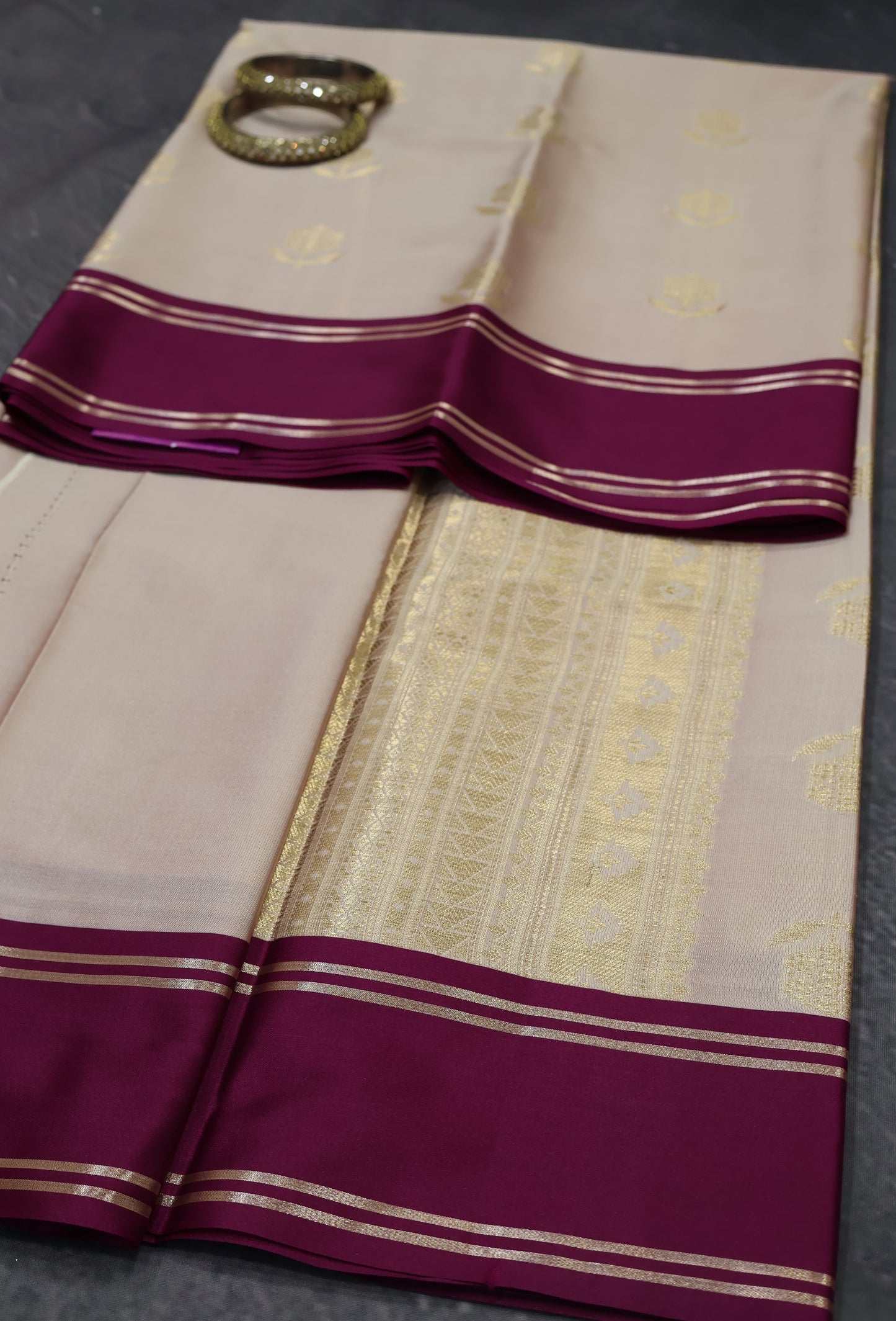 Semi Soft Silk Saree-Lite Brown With Wine Floral