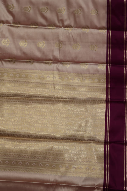 Semi Soft Silk Saree-Lite Brown With Wine Floral