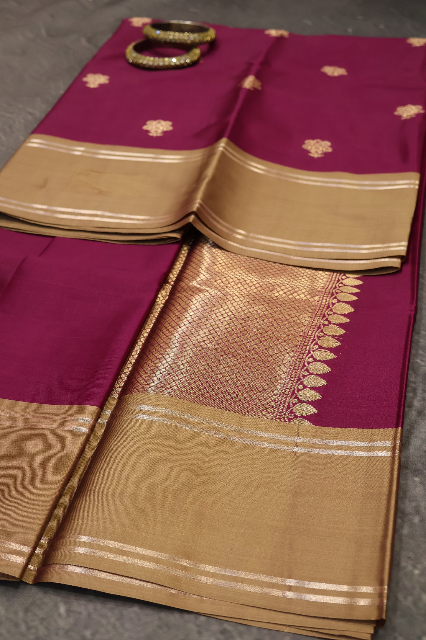 Semi Soft Silk Saree-Wine With Brown Floral