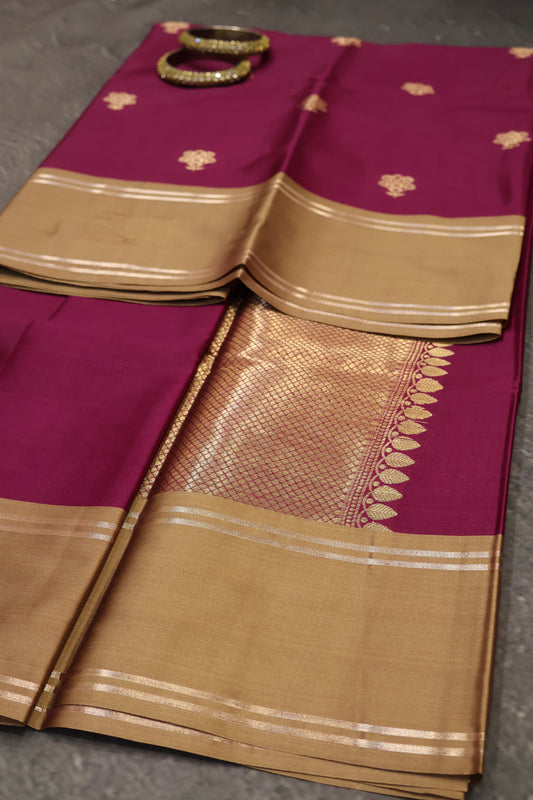 Semi Soft Silk Saree-Wine With Brown Floral