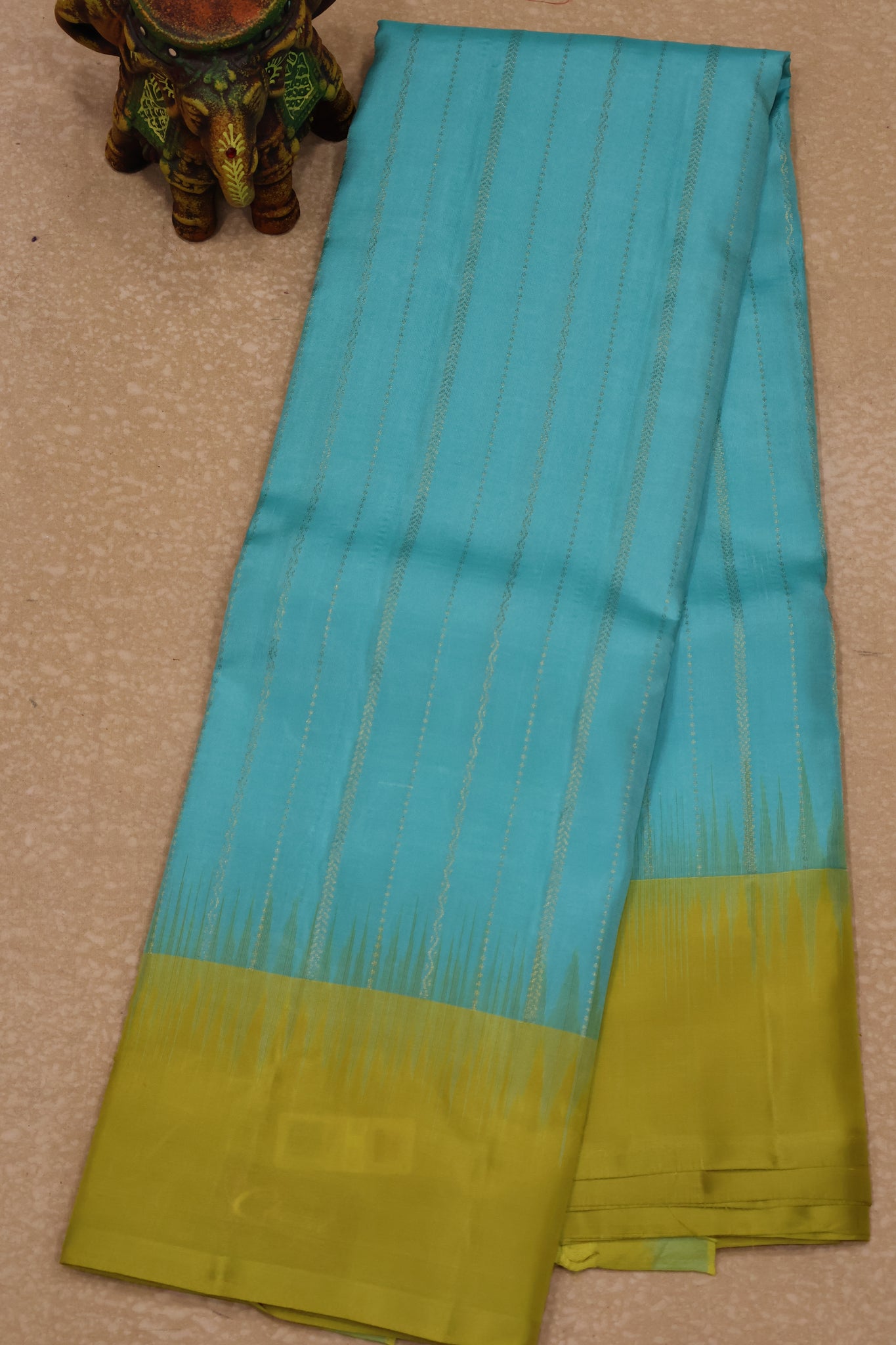 Mithilam-Pure Kanchipuram Festive Silk Saree-Teal Blue