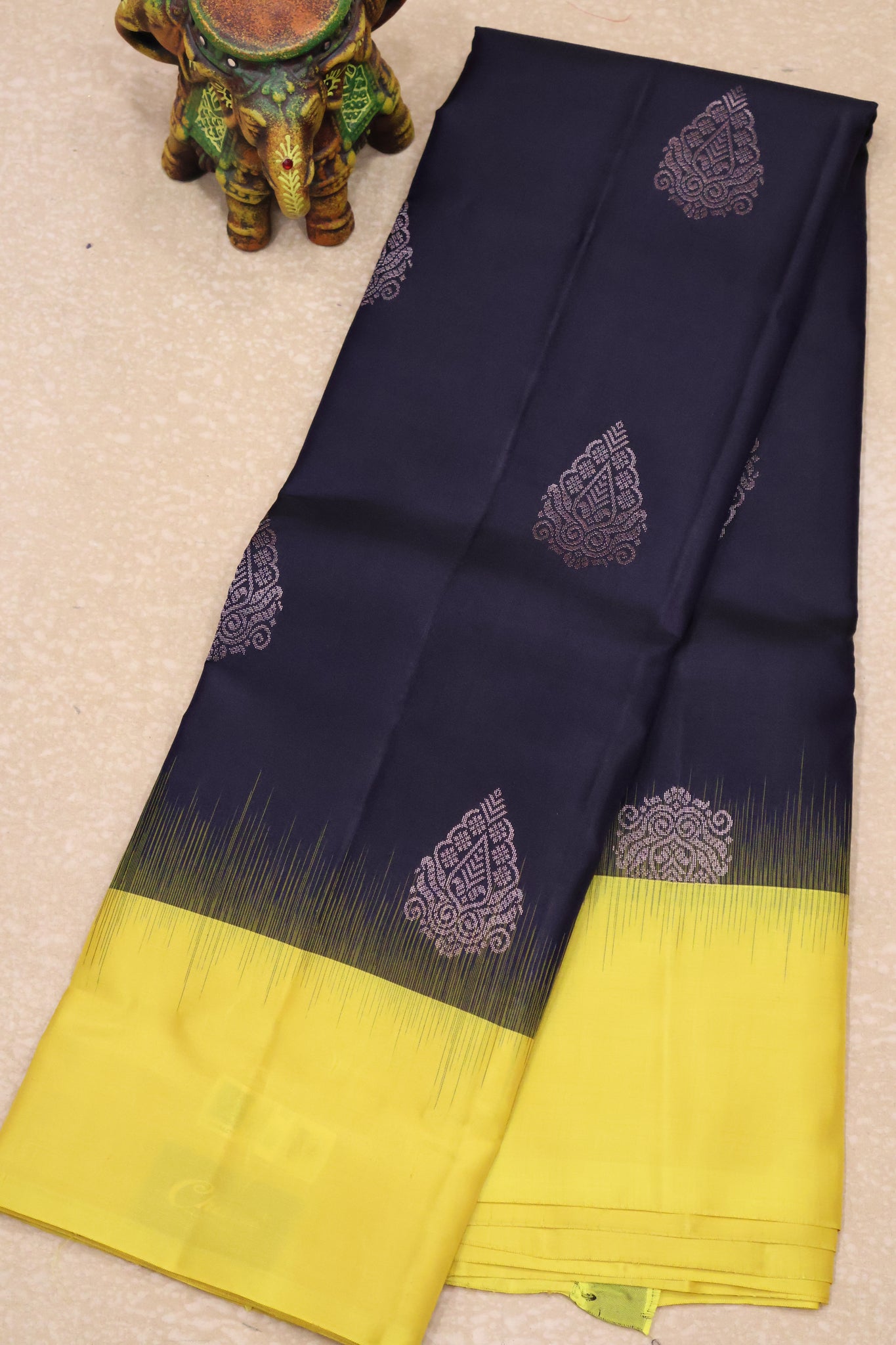 Mithilam-Pure Kanchipuram Festive Silk Saree-Navy Blue
