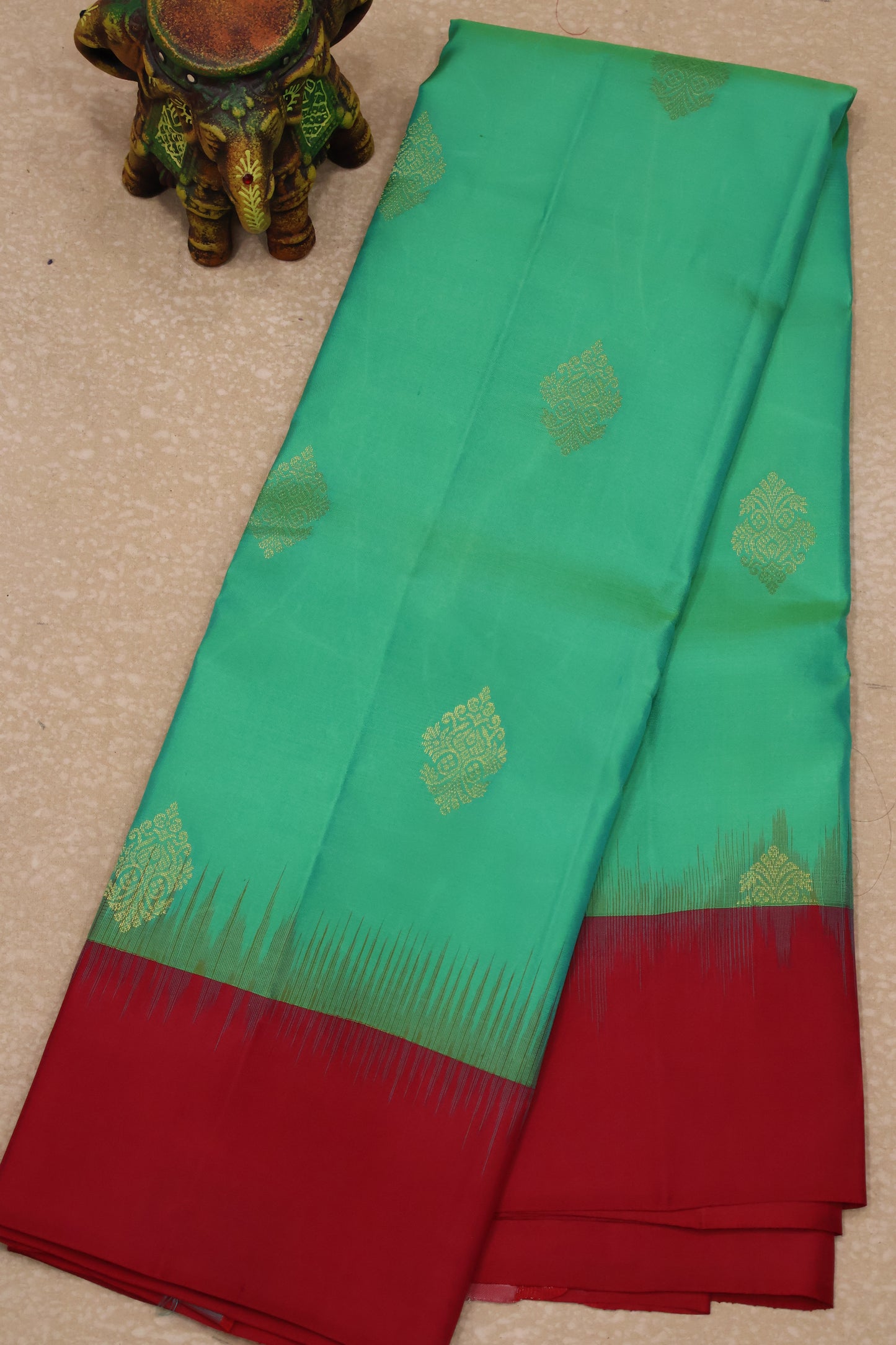 Mithilam-Pure Kanjivaram Festive Silk Saree-Green Red