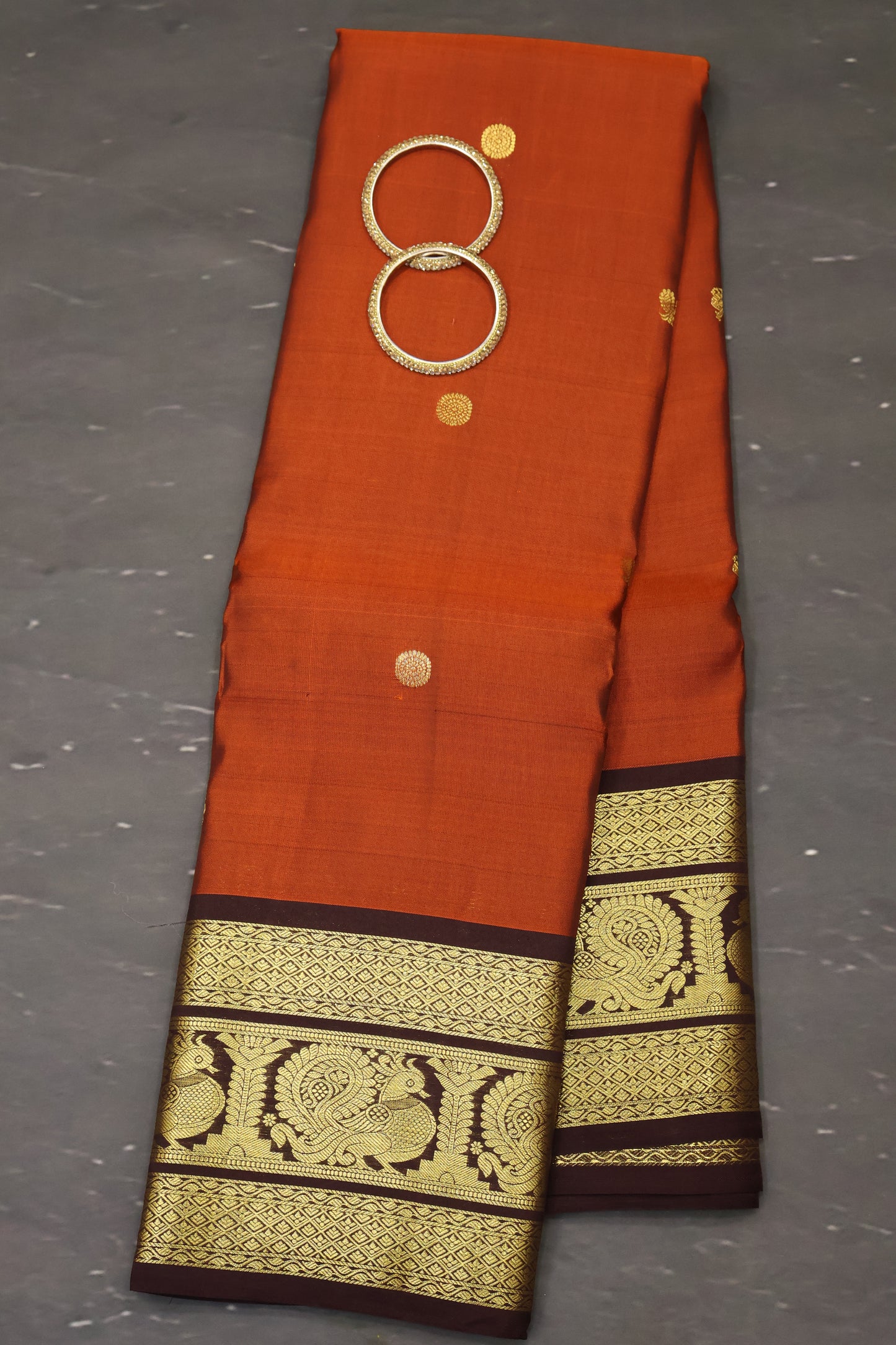 Pure Kanjivaram Silk Saree -Peacock Border-Honey