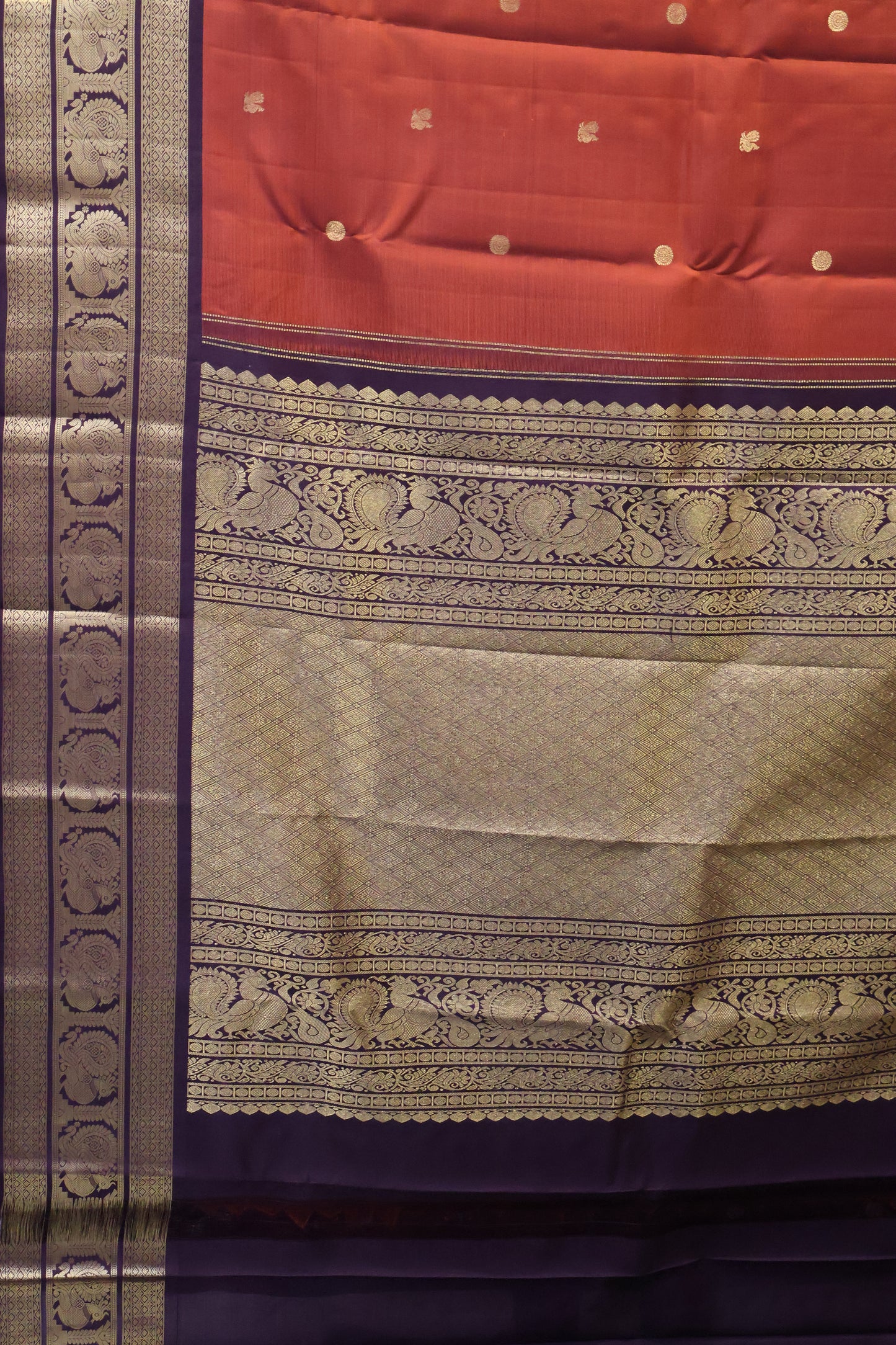 Pure Kanjivaram Silk Saree -Peacock Border-Honey