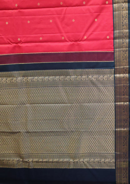 Pure Kanjivaram Silk Saree - Red With Green Vairaoosi