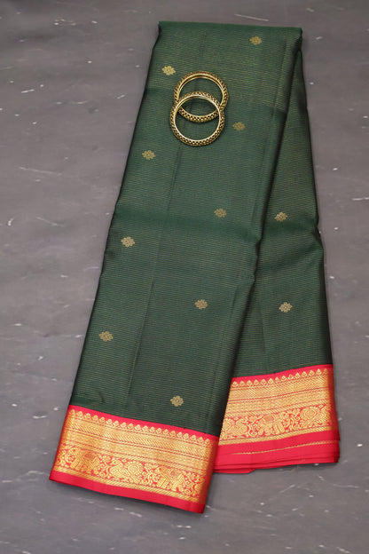 Pure Kanjivaram Silk Saree - Green Anam Vairaoosi
