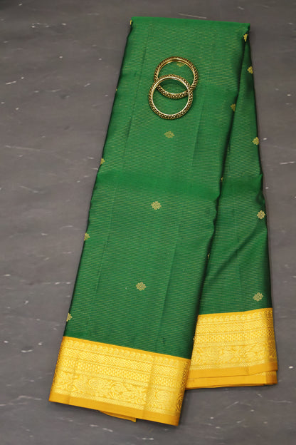 Pure Kanjivaram Silk Saree - Green Yellow Anam Vairaoosi
