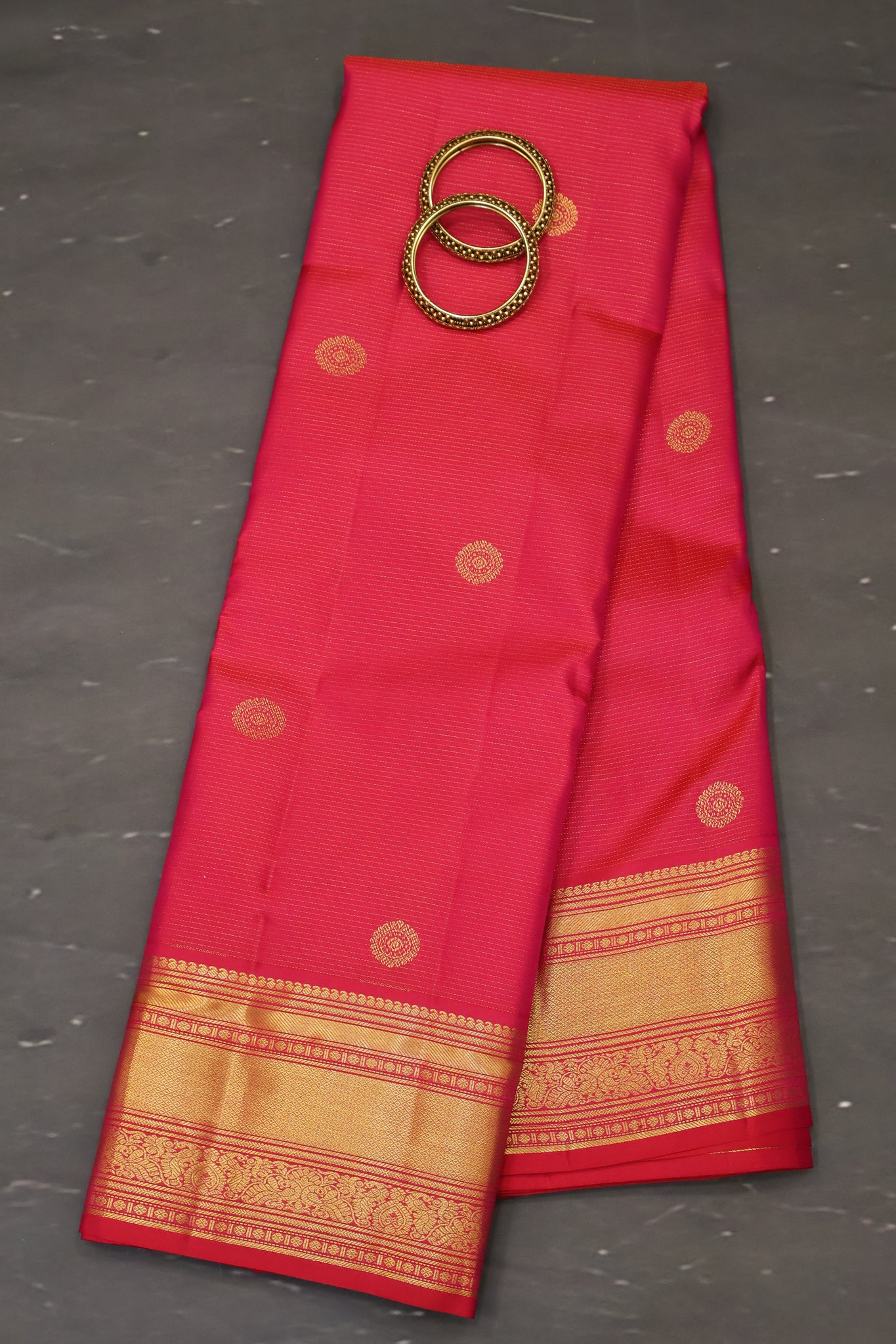 Pure Kanchipuram Silk Saree -Rani Pink Chakram