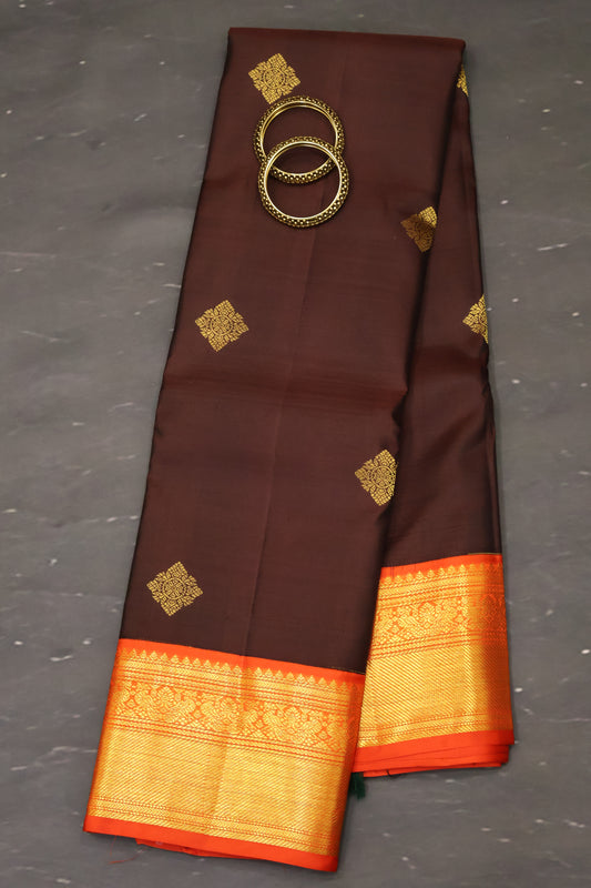 Pure Kanjivaram Silk Saree -Brown Red