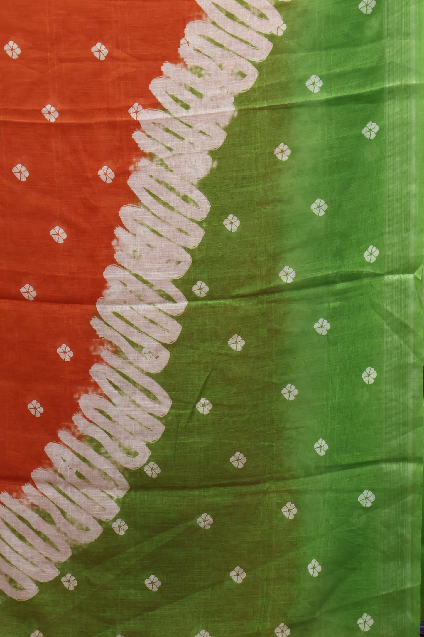 Semi Linen with Flower Print -Orange White