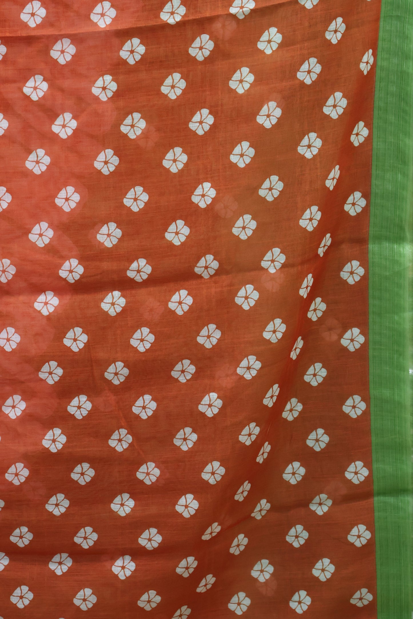 Semi Linen with Flower Print -Orange White