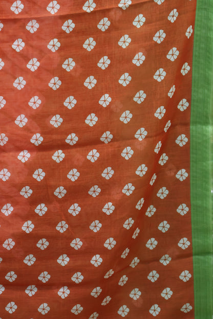 Semi Linen with Flower Print -Orange White