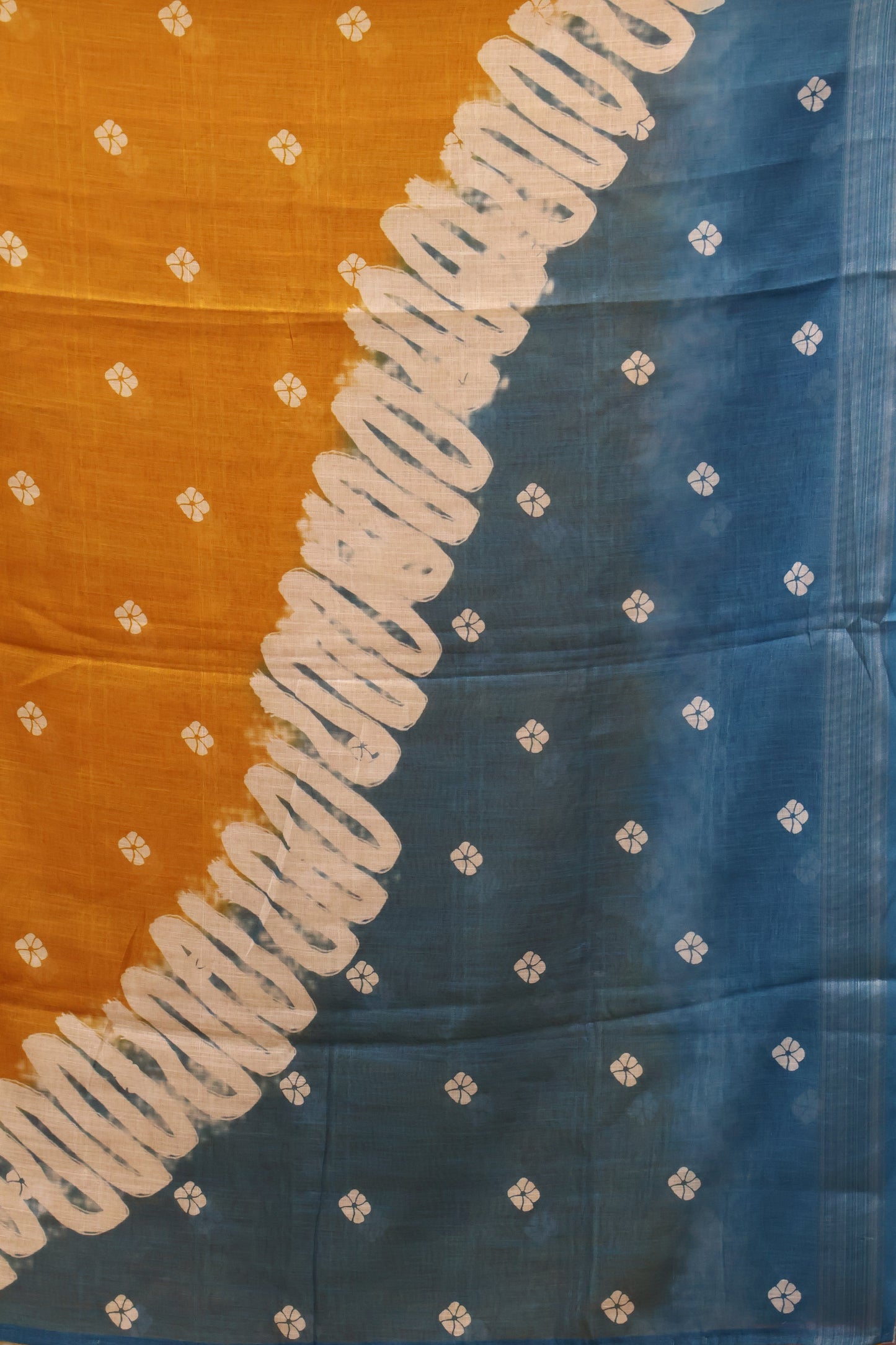 Semi Linen with Flower Print -Mustard white
