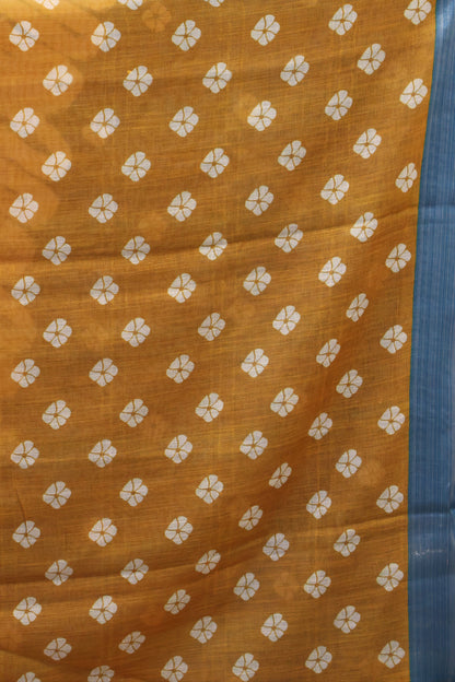 Semi Linen with Flower Print -Mustard white
