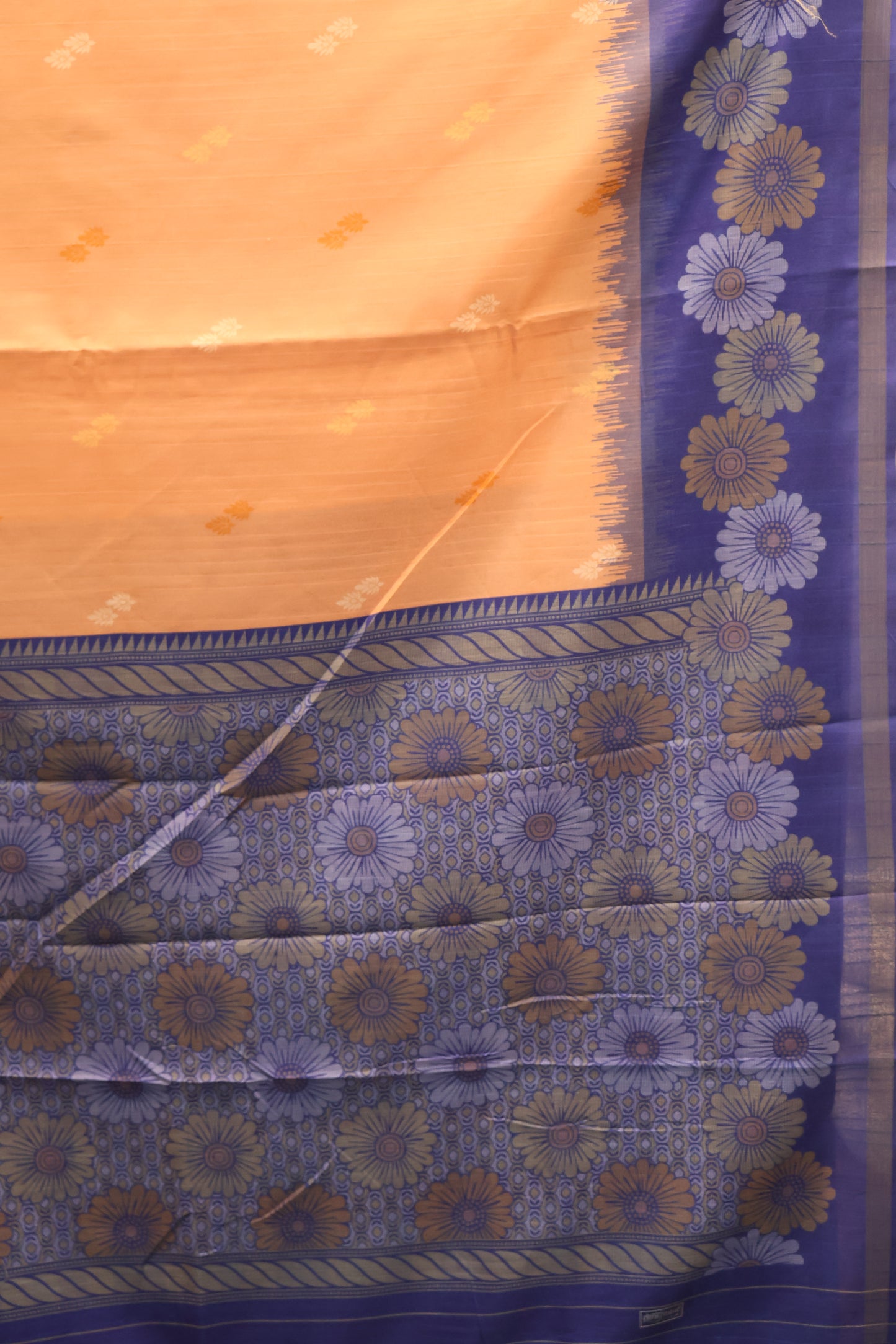 Semi Tussar Saree -Floral-Pale orange-Blue