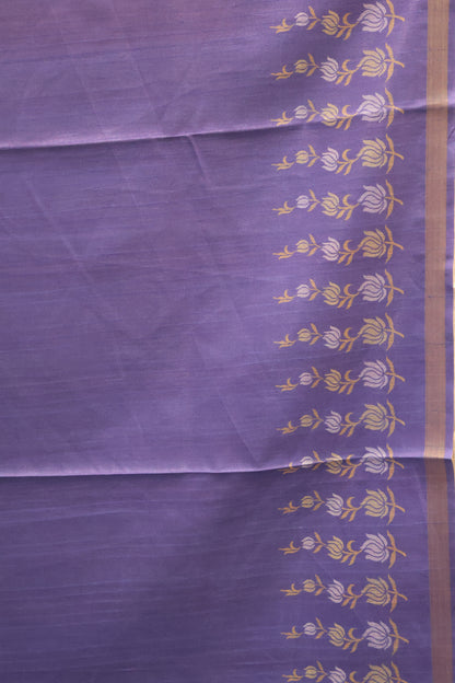 Semi Tussar Saree -Floral-Pale orange-Blue