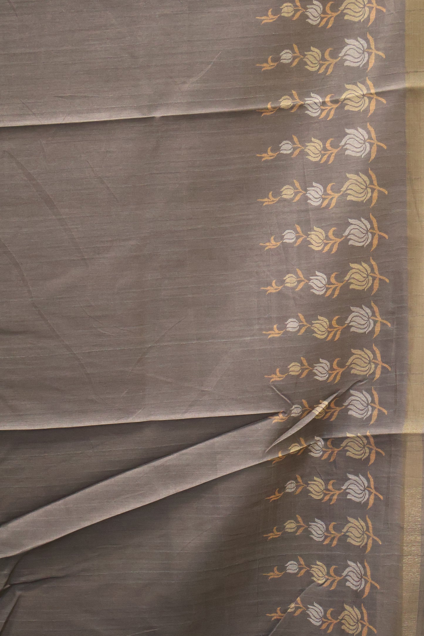 Semi Tussar Saree -Floral-Peacock Blue-Grey