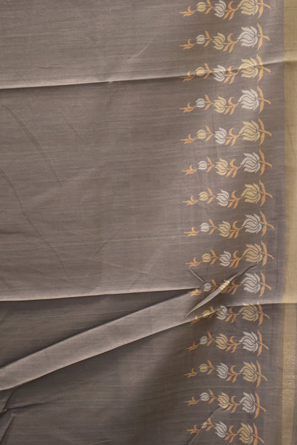 Semi Tussar Saree -Floral-Peacock Blue-Grey