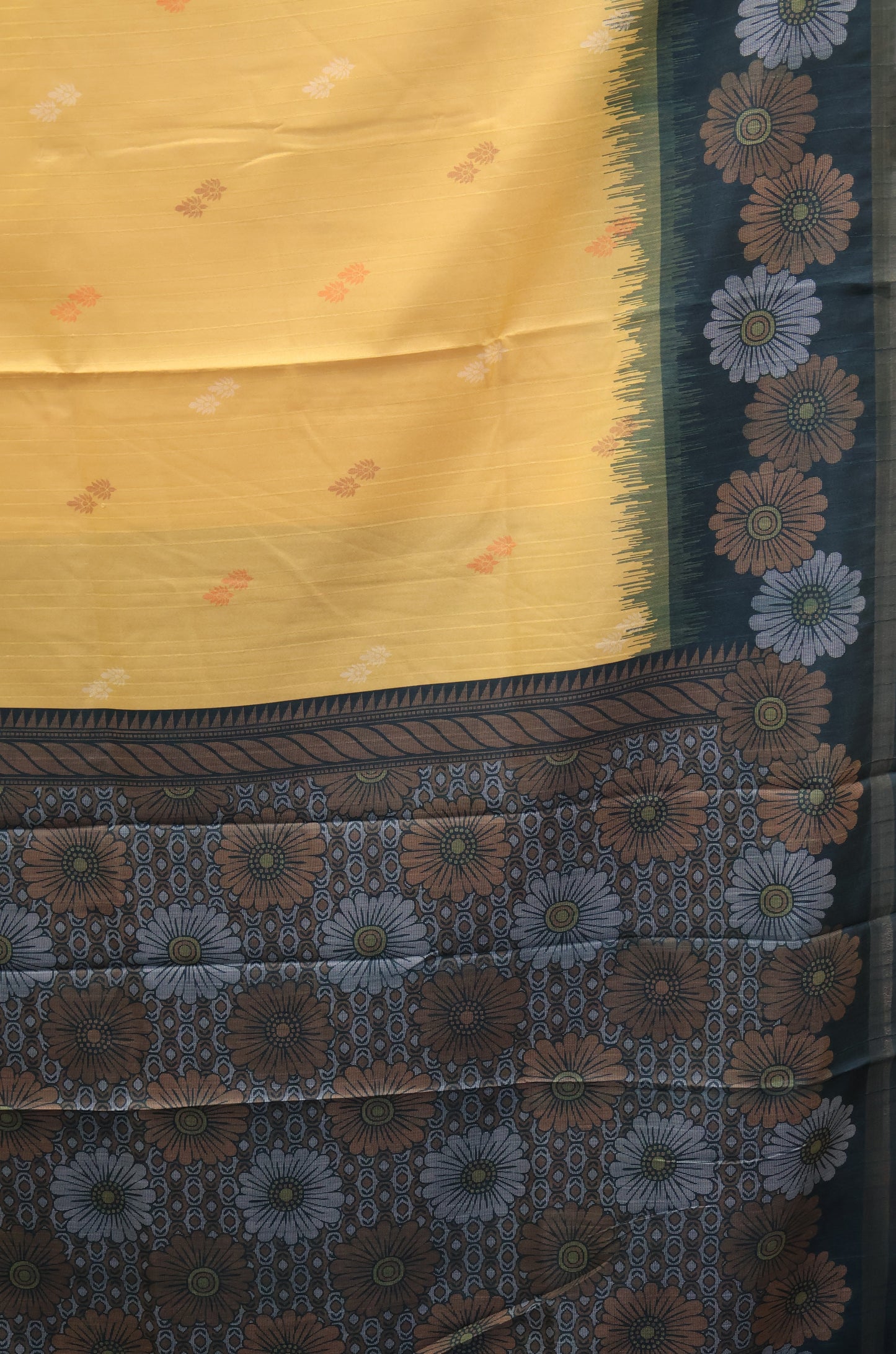 Semi Tussar Saree -Floral-Pastle Yellow-Green