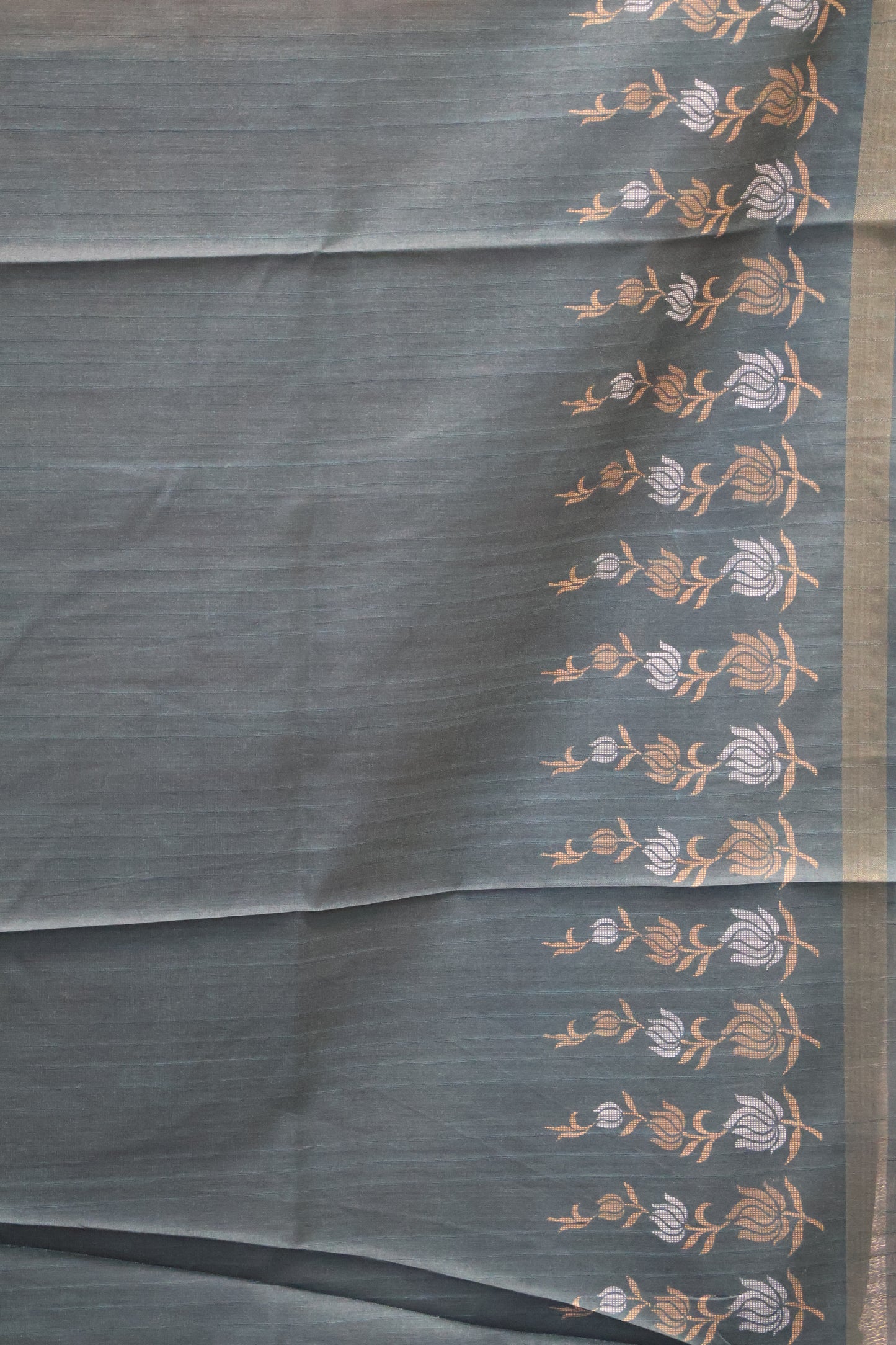 Semi Tussar Saree -Floral-Pastle Yellow-Green