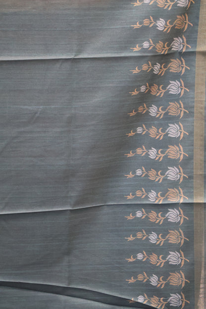 Semi Tussar Saree -Floral-Pastle Yellow-Green