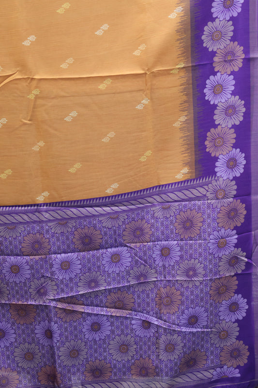 Semi Tussar Saree -Floral-Mustard-Purple