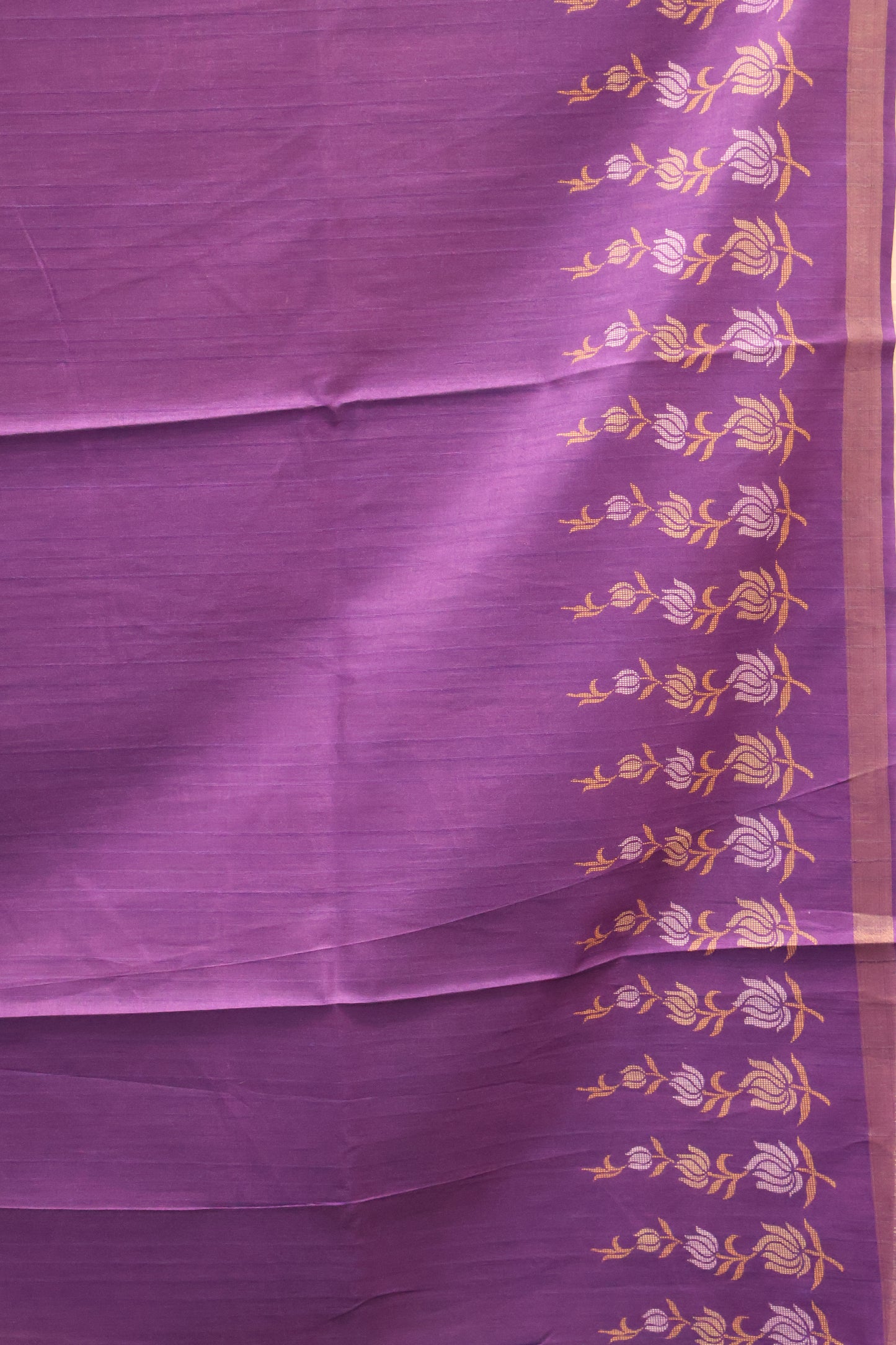 Semi Tussar Saree -Floral-Mustard-Purple