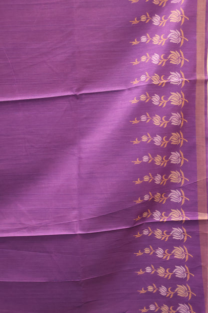 Semi Tussar Saree -Floral-Mustard-Purple