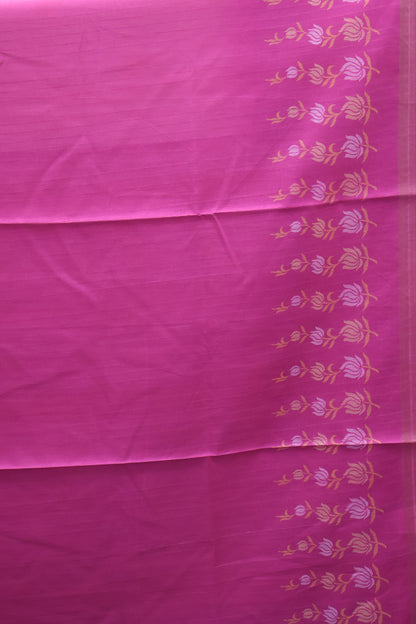 Semi Tussar Saree -Floral-White-Pink