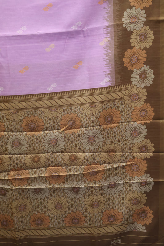 Semi Tussar Saree -Floral-Light Purple-Brown