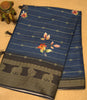 Dola Silk Saree - Pecok Blue Floral Flower Line thumbnail