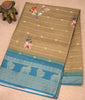 Dola Silk Saree - Gold Blue Floral Flower Line thumbnail