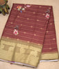 Dola Silk Saree - Maroon Gold Floral Flower Line thumbnail