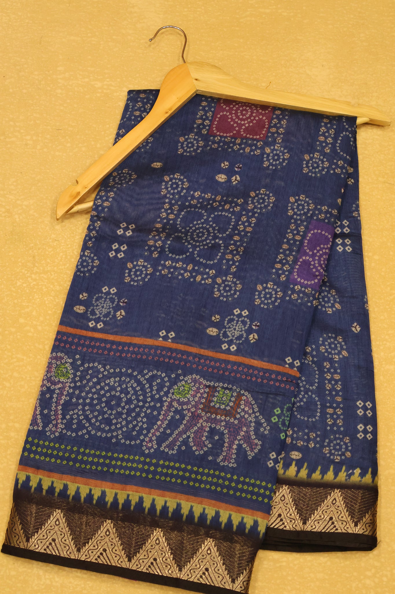Malai Cotton With Bandhani Print- Blue Elephant