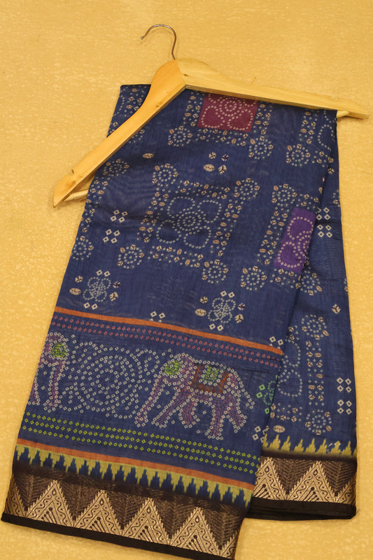 Malai Cotton With Bandhani Print- Blue Elephant