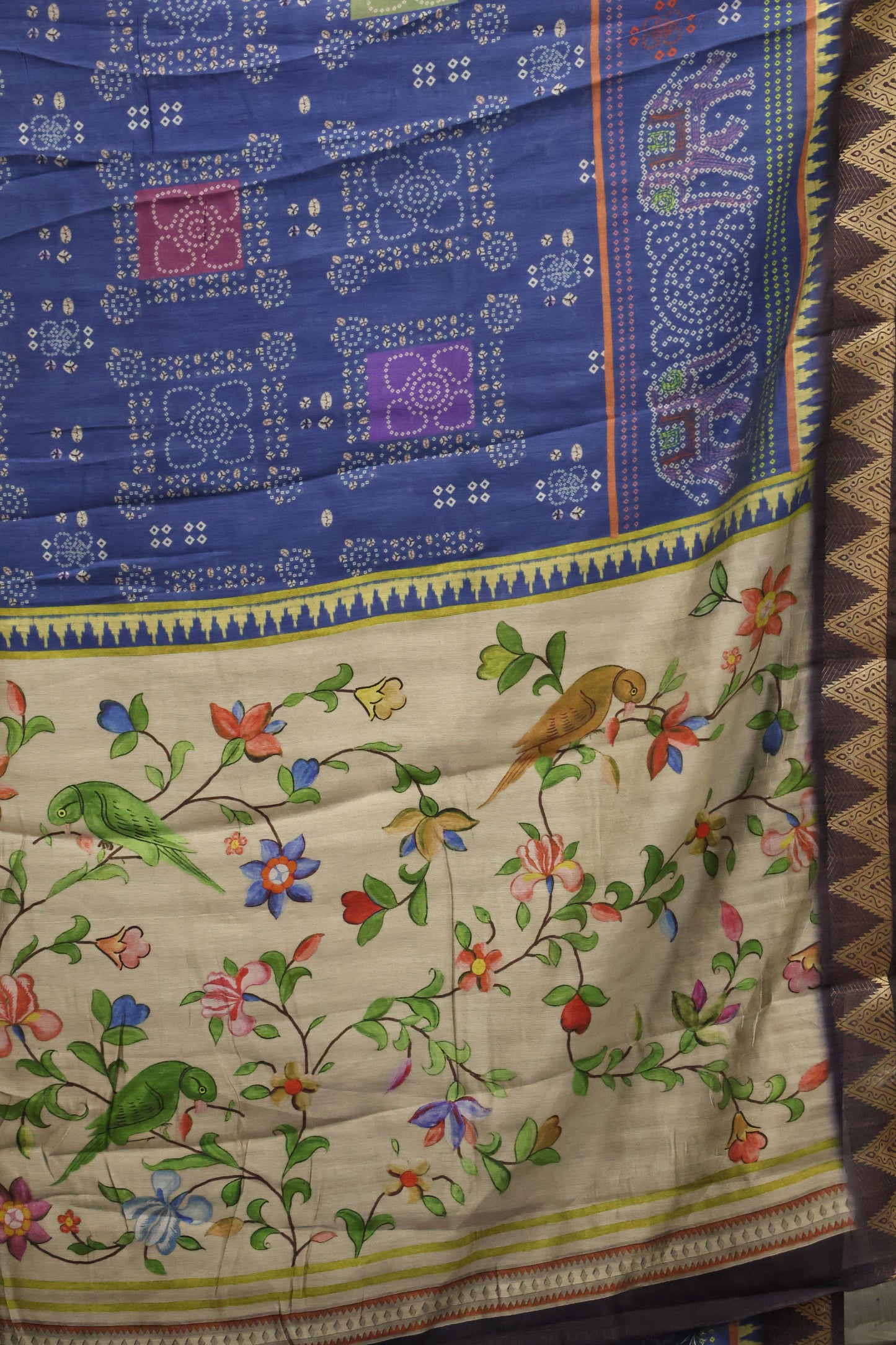 Malai Cotton With Bandhani Print- Blue Elephant