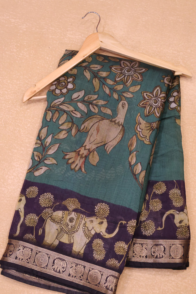 Malai Cotton With Floral Print- Turquoise Green