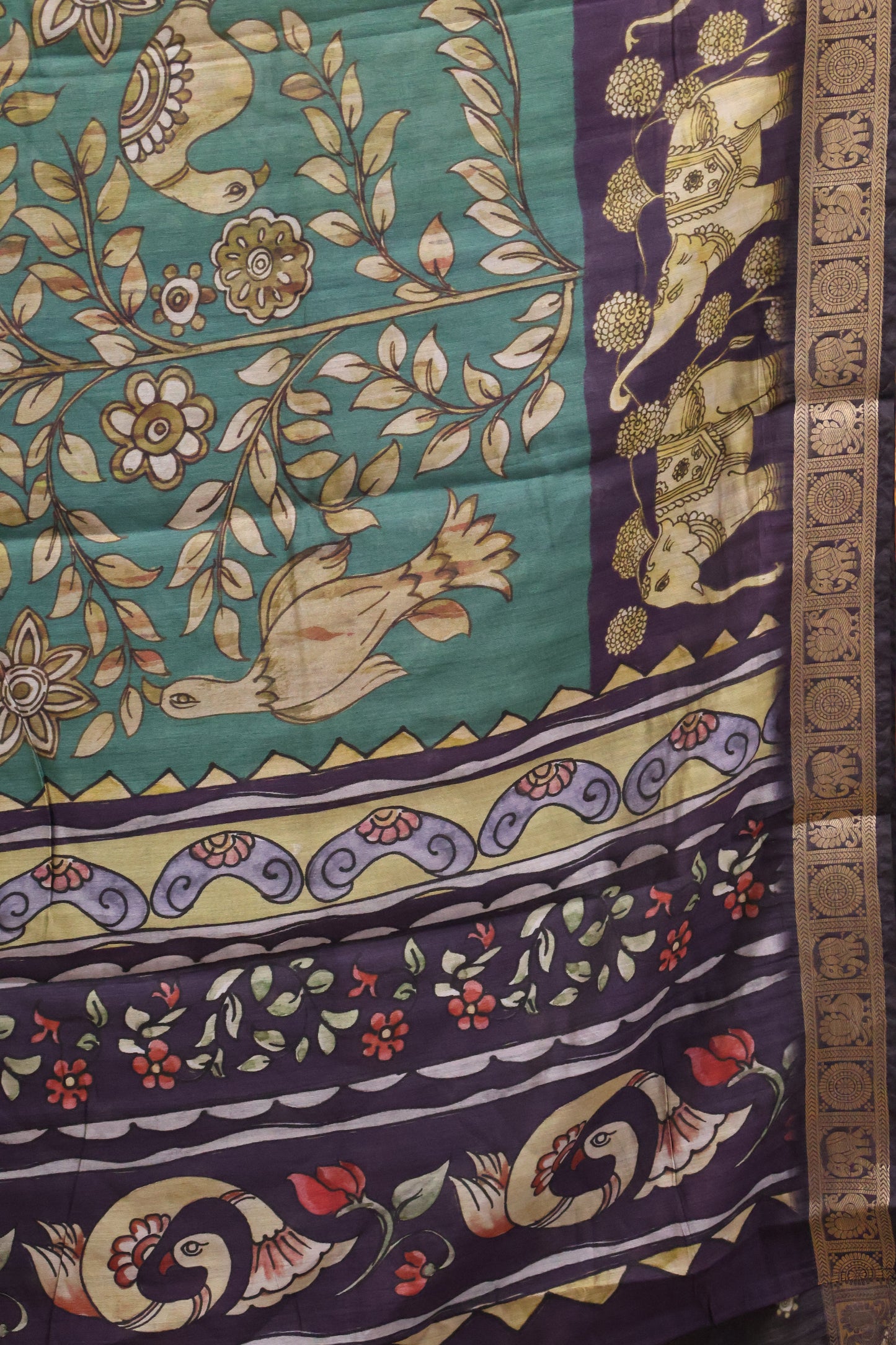 Malai Cotton With Floral Print- Turquoise Green
