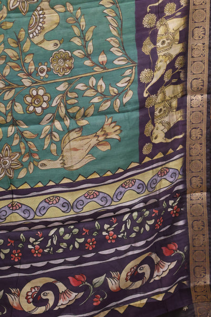 Malai Cotton With Floral Print- Turquoise Green