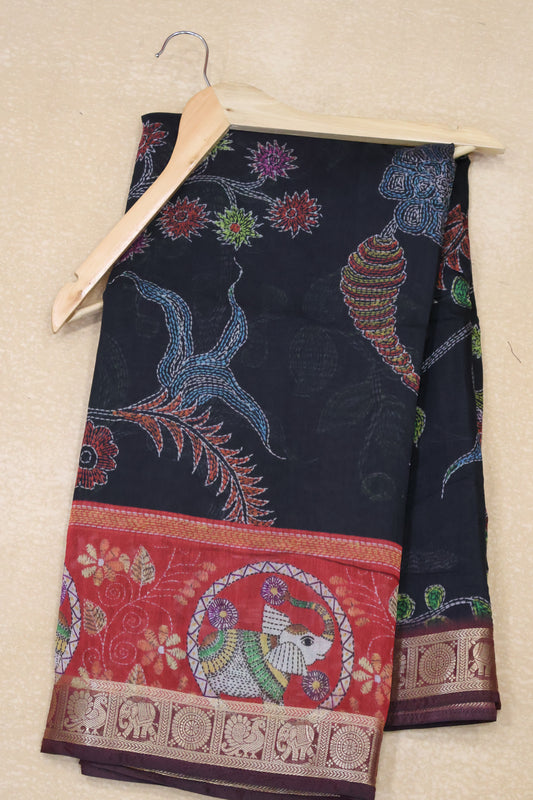 Malai Cotton With Floral Print- Black Red