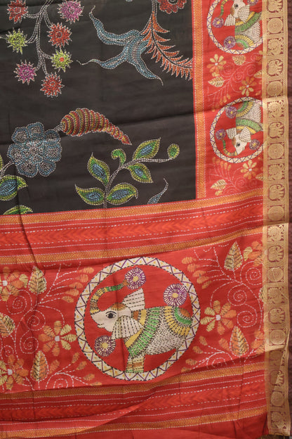 Malai Cotton With Floral Print- Black Red