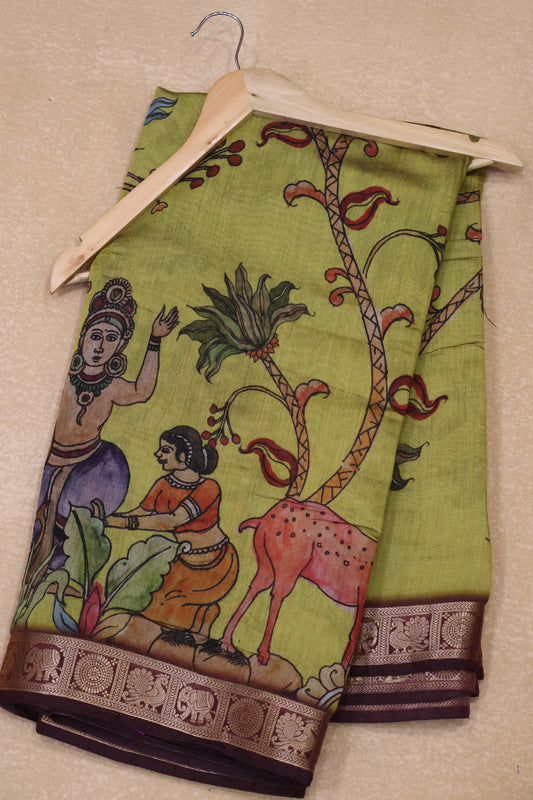Malai Cotton With Art Print- Mustard