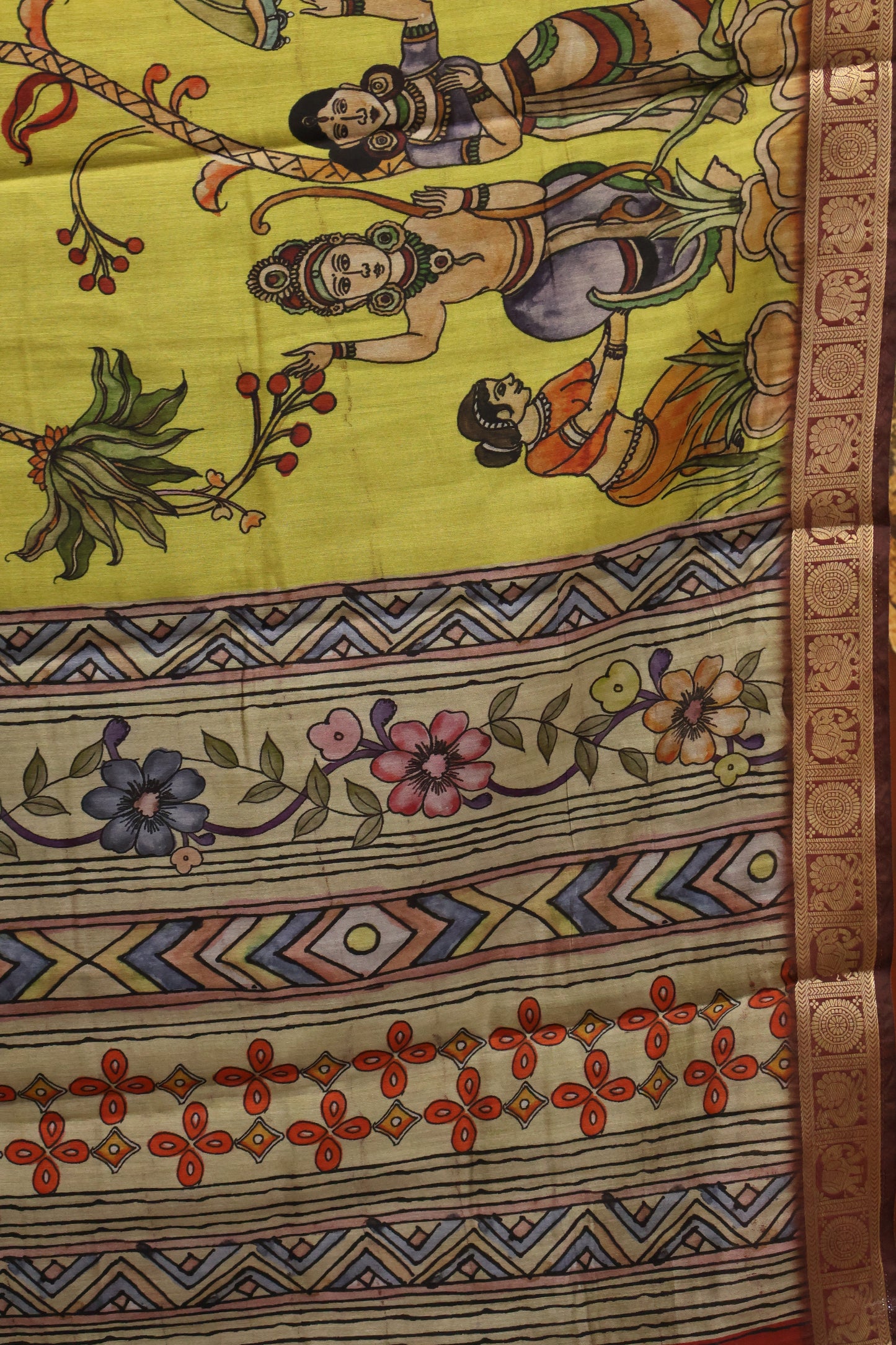 Malai Cotton With Art Print- Mustard