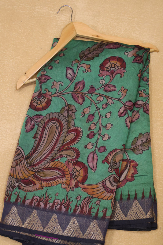 Malai Cotton With Kalamkari Print-Mint Green