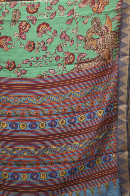 Malai Cotton With Kalamkari Print-Mint Green
